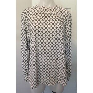 LANDS END Womens Knit TOP Long Sleeve WHITE Gray Circles Size 1X 16W-18